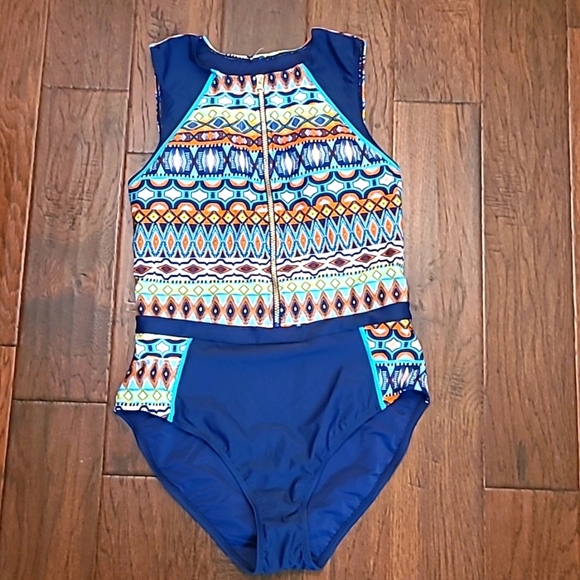 NWOT Ellen Tracy women's zip front swimsuit size 14 - Picture 1 of 7